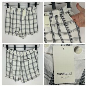 Weekend Los Angeles NWT Grid Plaid Shorts Womens Size XL Linen Blend Pocket 31x3